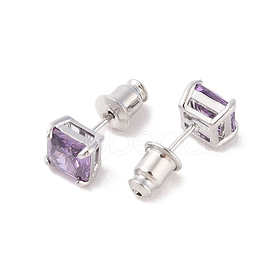 Rack Plating Brass Micro Pave Cubic Zirconia Stud Earrings EJEW-I304-01P-04-1