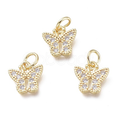 Brass Micro Pave Clear Cubic Zirconia Pendants KK-P188-N01-G-1