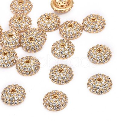 Apetalous Half Round/Dome Brass Micro Pave Cubic Zirconia Bead Caps ZIRC-D062-G-1