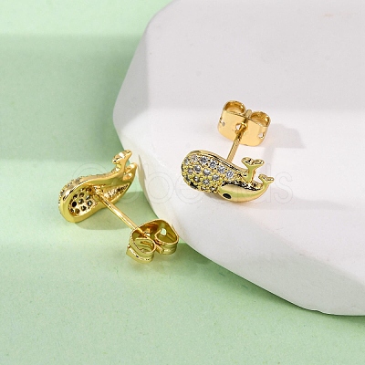 Brass Micro Pave Clear Cubic Zirconia Stud Earrings EJEW-D328-04G-03-1