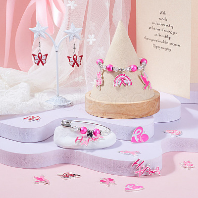 26Pcs 13 Styles Breast Cancer Pink Awareness Ribbon Theme Alloy Enamel Pendants ENAM-TA0001-93-1