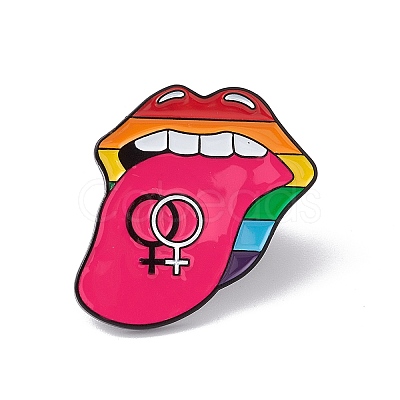 Rainbow Color Pride Flag Lip with Female Symbol Enamel Pin JEWB-G019-07EB-1