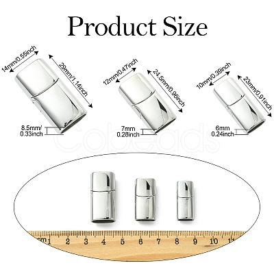 6Pcs 3 Styles 304 Stainless Steel Magnetic Clasps with Glue-in Ends STAS-CJ0003-26-1