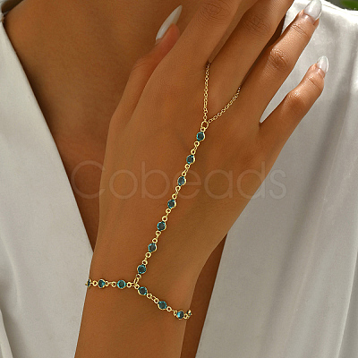 Vintage Brass Rhinestone Link Ring Bracelets for Women VP5559-2-1