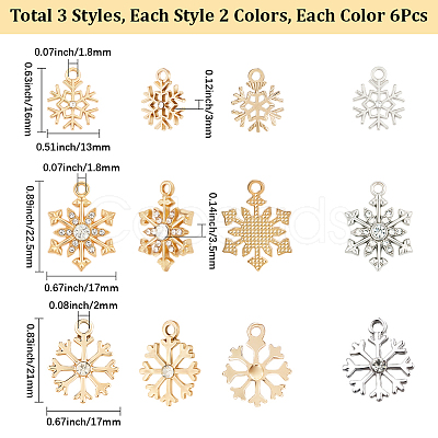 36Pcs 3 Styles Alloy Rhinestone Pendants FIND-SC0020-03-1
