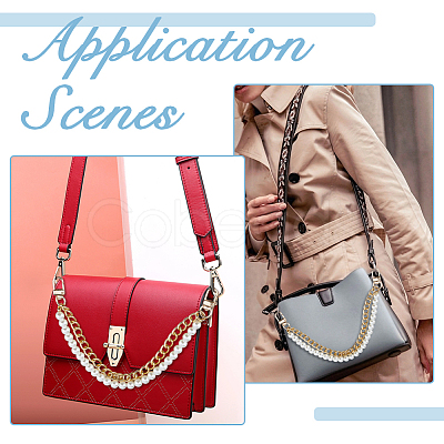 Aluminum & White Plastic Imitation Pearl Double Layer Decorative Purse Chains FIND-WH00670-127B-1