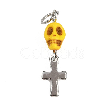 Halloween Dyed Synthetic Turquoise Skull Pendants PALLOY-JF04215-1