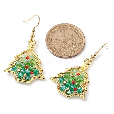 Christmas Tree Alloy & Glass Dangle Earring EJEW-TA00448-1