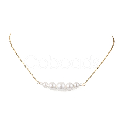 Shell Pearl Graduated Round Beaded Pendant 304 Stainless Steel Cable Chain Necklaces for Women NJEW-JN05748-1
