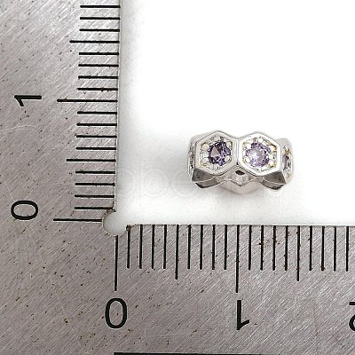 Wave Edge Rondelle Rack Plating Brass Cubic Zirconia European Beads KK-L236-12S-1