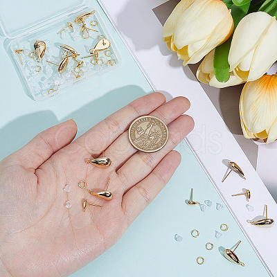 Teardrop Brass Stud Earring Findings KK-CN0003-41-1