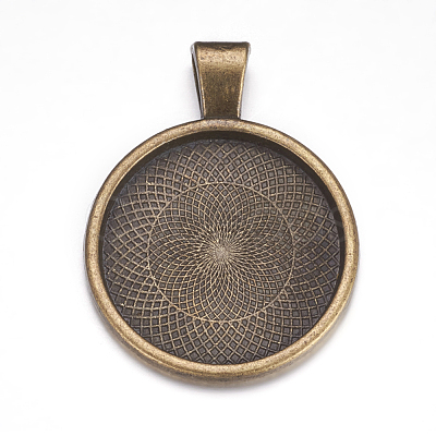 Flat Round Alloy Pendant Cabochon Settings PALLOY-A15654-AB-1