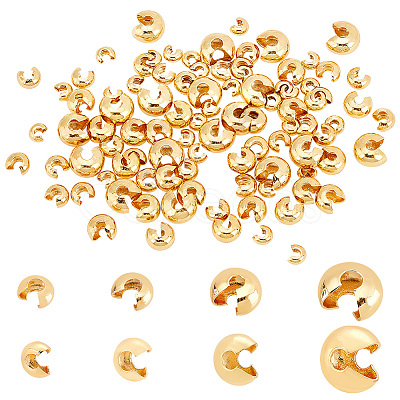 AHADERMAKER 120Pcs 4 Style Brass Crimp Beads Covers KK-GA0001-36A-1