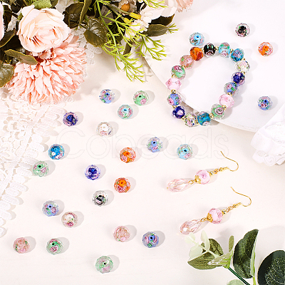 80Pcs 10 Colors Handmade Gold Sand Lampwork Beads LAMP-PA0001-40-1