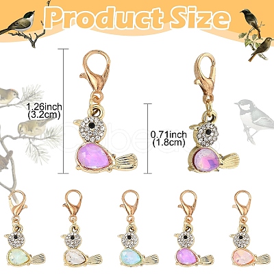 20Pcs Alloy K5 Glass Bird Pendant Decorations HJEW-YW00257-1
