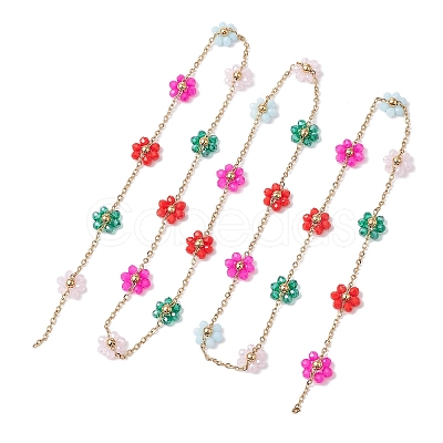 Colorful Glass Beaded Flower Link Chains AJEW-JB01209-01-1