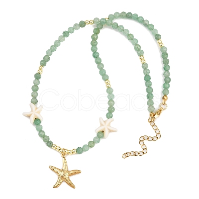 Synthetic Turquoise & Natural Green Aventurine Faceted Round Beaded Starfish 304 Stainless Steel Pendant Necklaces for Women NJEW-JN05458-03-1
