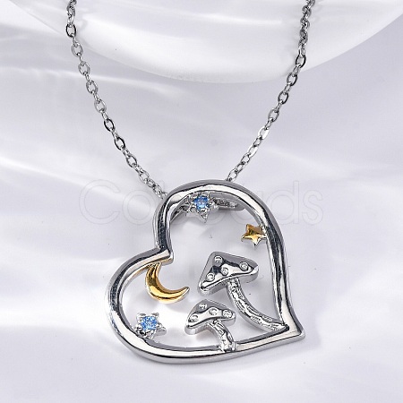 Brass Blue Cubic Zirconia Mushroom Heart Pendant Necklaces for Women LS-NJEW-C067-01P-1