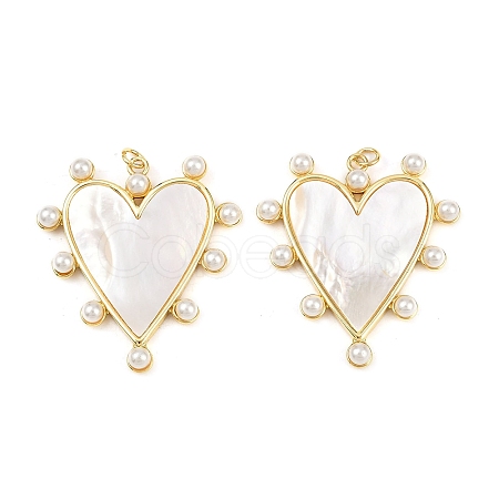 Brass Pave Natural White Shell Pendants KK-S526-65G-1
