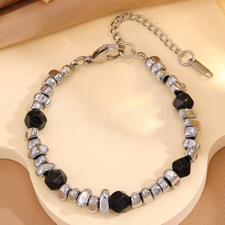 304 Stainless Steel and Acrylic Nuggets Beaded Bracelets for Men WG97E6A-03-1