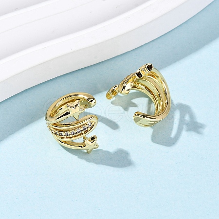 Brass Micro Pave Clear Cubic Zirconia Cuff Earrings LS-EJEW-D328-02G-01-1