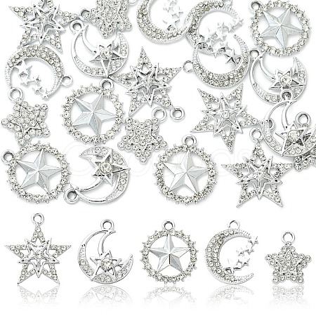 10Pcs 5 Styles Alloy Crystal Rhinestone Pendants FIND-YW0011-73-1