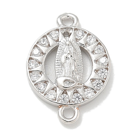 Rack Plating Brass Micro Pave Clear Cubic Zirconia Religion Virgin Mary Connector Charms KK-L224-094P-01-1