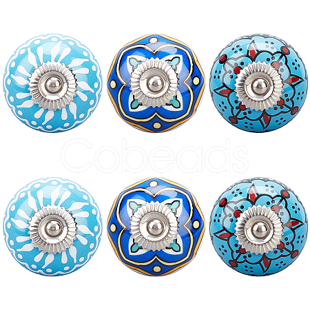 6Pcs 3 Styles Printing Porcelain Drawer Knobs FIND-GA0001-29D-1