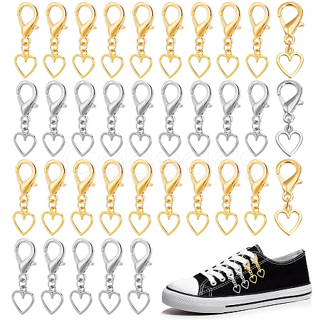 40Pcs 2 Colors Heart Alloy Shoes Charms HJEW-HY00091-1