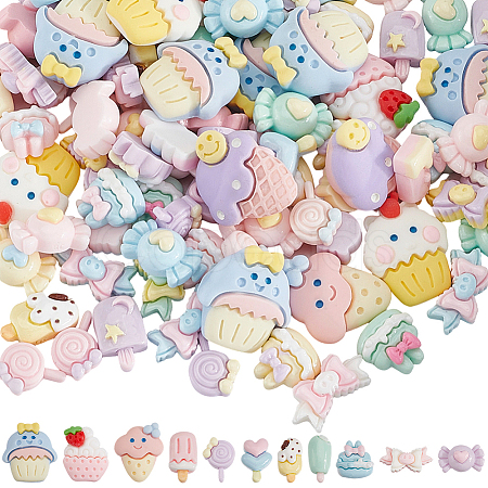120Pcs 6 Styles Cartoon Opaque Resin Cabochons RESI-SP0001-26-1