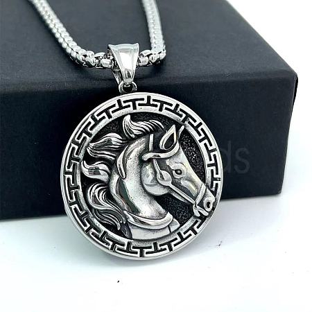 Greek Mythology Stainless Steel Horse Viking Pendant Necklaces for Men PM9465-1