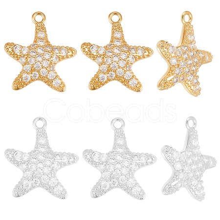 10Pcs 2 Colors Brass Micro Pave Cubic Zirconia Pendants KK-BBC0019-01-1