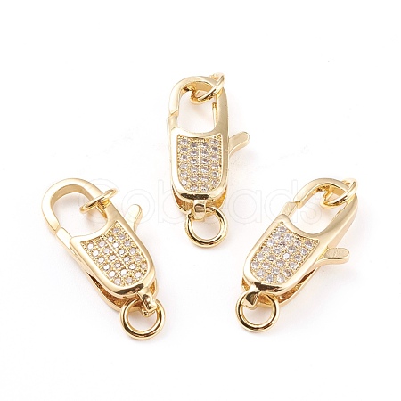 Brass Micro Pave Clear Cubic Zirconia Lobster Claw Clasps ZIRC-I043-31A-G-1