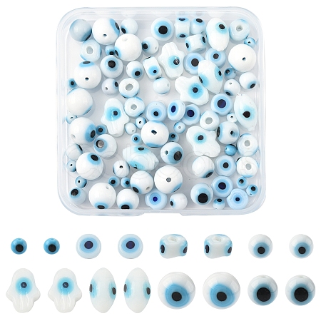 80Pcs 8 Styles Handmade Lampwork Evil Eye Beads LAMP-FS0001-38A-1