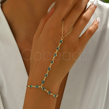 Vintage Brass Rhinestone Link Ring Bracelets for Women VP5559-2-1