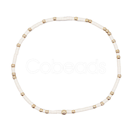 Minimalist Glass Seed Beads & Brass Beads Stretch Bracelets for Women BC0195-17-1