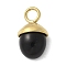 304 Stainless Steel Dyed Black Synthetic Turquoise Pendants, Acorn Charms, Real 18K Gold Plated, 15.5~16x9~9.5x5~6mm, Hole: 3mm