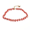 Glass Seed Beaded Flower Necklace with Alloy Enamel Bee Charm, Braided Jewelry for Women, Golden, Red, 12.60 inch(32cm)