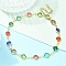 304 Stainless Steel Flat Round Acrylic Rhinestone Cup Chain Anklets for Women, Real 18K Gold Plated, Colorful, 210x6.5mm