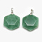 Natural Green Aventurine Pendants, with Brass Findings, Hexagon, Platinum, 28x25x9.5mm, Hole: 4mm