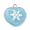 Acrylic Pendant, with Iron Findings, Glitter, Valentine Heart with Snowflake, Pale Turquoise, 20.5x20x6.5mm, Hole: 2mm