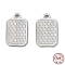 925 Sterling Silver Charms, Rectangle with Polka Dot Charm, Textured, Real Platinum Plated, 13x8x1.2mm, Hole: 1.4mm