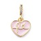 Cubic Zirconia Charms, with Brass Findings and Enamel, Heart, Golden, Pink, 12x11.5x2mm, Hole: 2x3.5mm