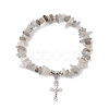 3Pcs Natural Mixed Gemstone Chip Beaded Stretch Bracelets BJEW-JB12316-3