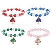 Resin Imiattion Cat Eye Beaded Stretch Bracelet with Mushroom Alloy Enamel Charms BJEW-JB09571-1
