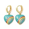 Heart with Rainbow Real 18K Gold Plated Brass Dangle Hoop Earrings EJEW-L268-042G-05-1