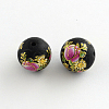 Flower Picture Frosted Glass Round Beads LS-GFB-R004-14mm-V17-1