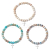 3Pcs 201 Stainless Steel Cross Charm Bracelets BJEW-JB13501-2