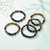 Natural Lava Rock & Wood Beaded Stretch Bracelet BJEW-JB08534-02-2
