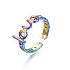 Ion Plating(IP) Rainbow Color 304 Stainless Steel Word Love Open Cuff Ring for Women RJEW-S405-262M-4